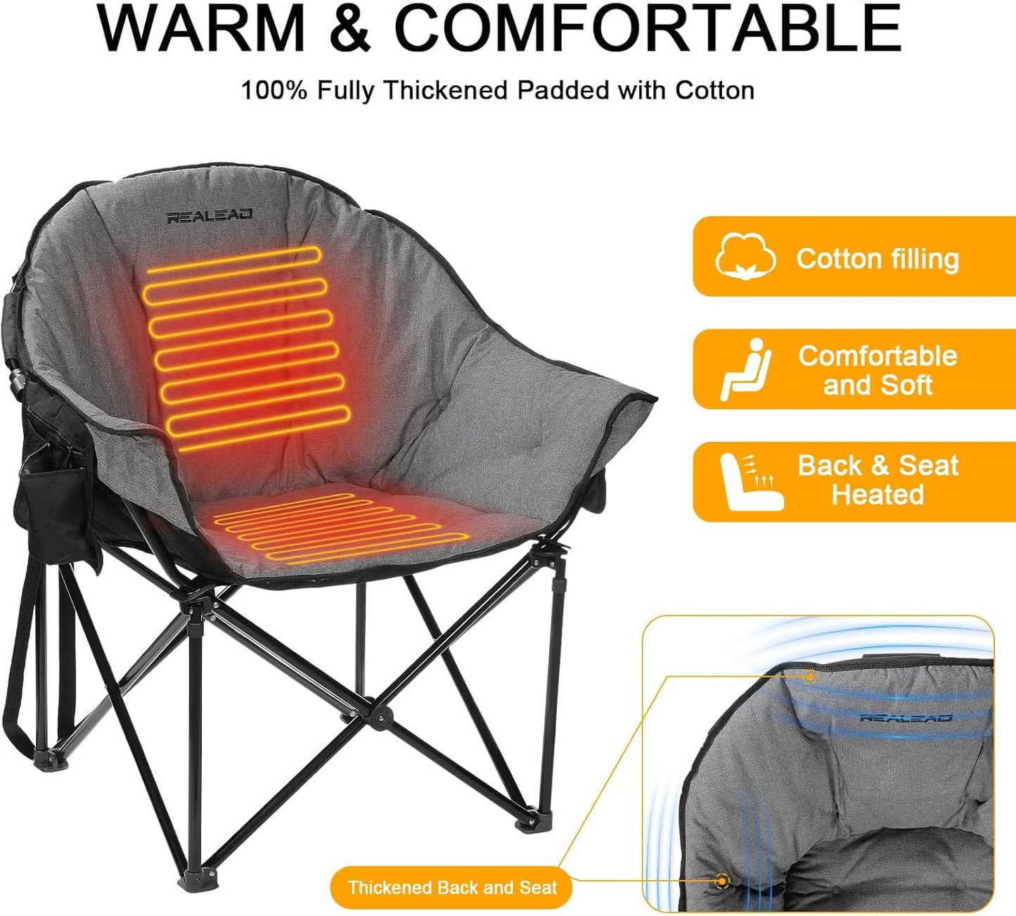 Chaise pliante chauffante pour camping en plein air