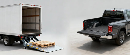 Side-by-side comparison of a truck liftgate and a pickup tailgate